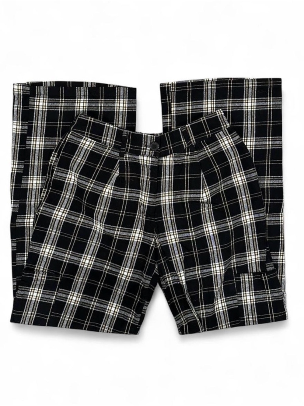 Women’s Forever 21 Plaid Black/White/Yellow Wide Leg Pants Size Medium